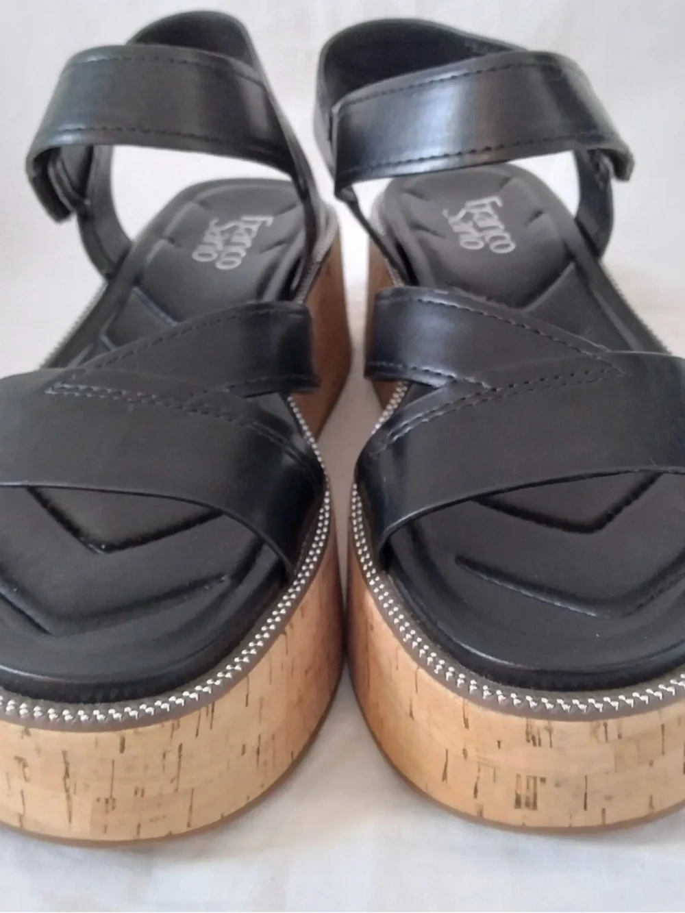 Franco Sarto Ozio Black Leather Platform Slingback Sandal, Size 9M